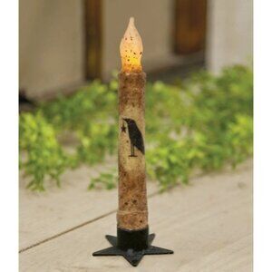 Primitive Burnt Ivory BLACK CROW Timer Taper Candle 6" NEW